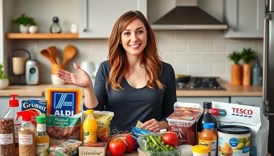 Aldi & Tesco Grocery Haul in a modern kitchen, woman with groceries.