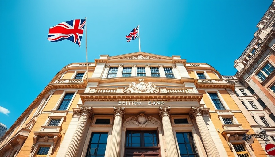 Iconic British bank with Union Jack flag, symbolizing tax policy.
