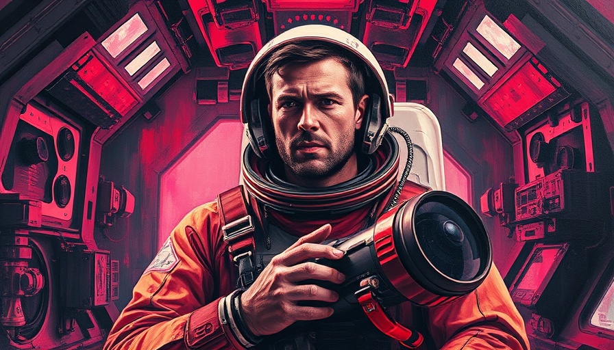 Abstract painting of an astronaut contemplating in a spacecraft.