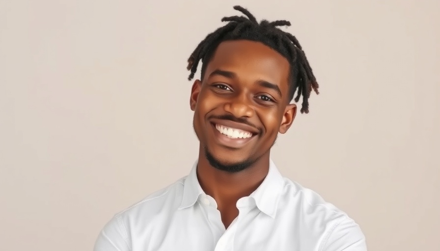 Smiling man, education for brokers, neutral background.
