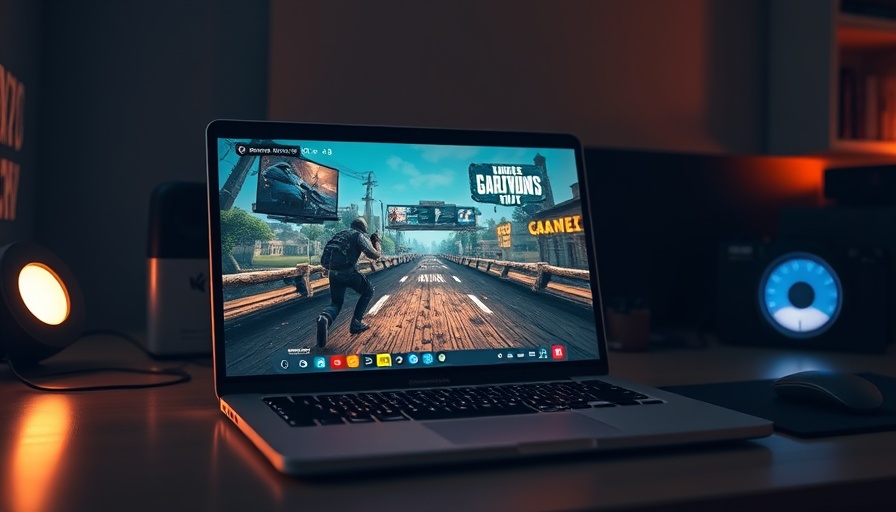 MacBook Pro used for gaming in a modern workspace