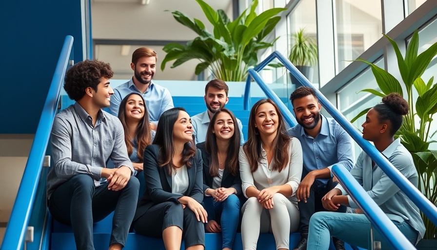 AI search startup Exa team gathering on office stairs, diverse group, smiling.