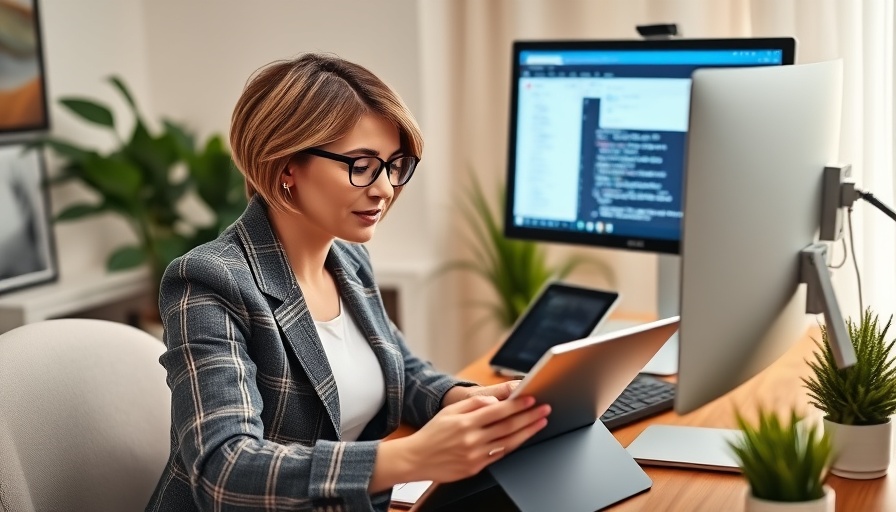 Woman using Acer tiny PC with ChromeOS in home office.