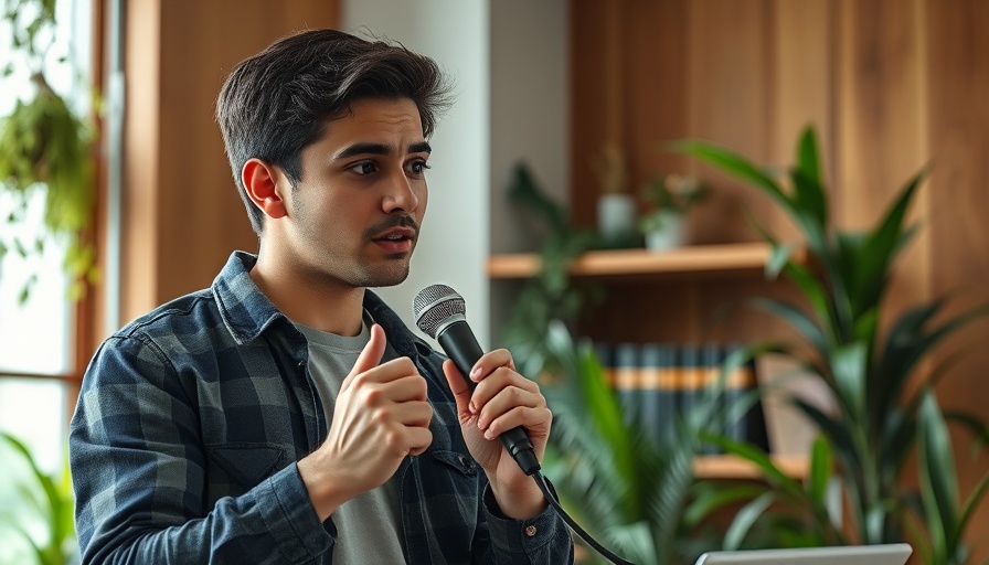 Young man speaking indoors, linking silence to saving money.
