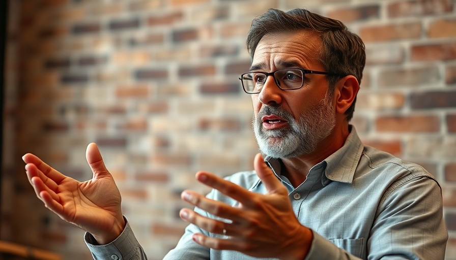 Self-employed tax return discussion by a middle-aged man indoors.