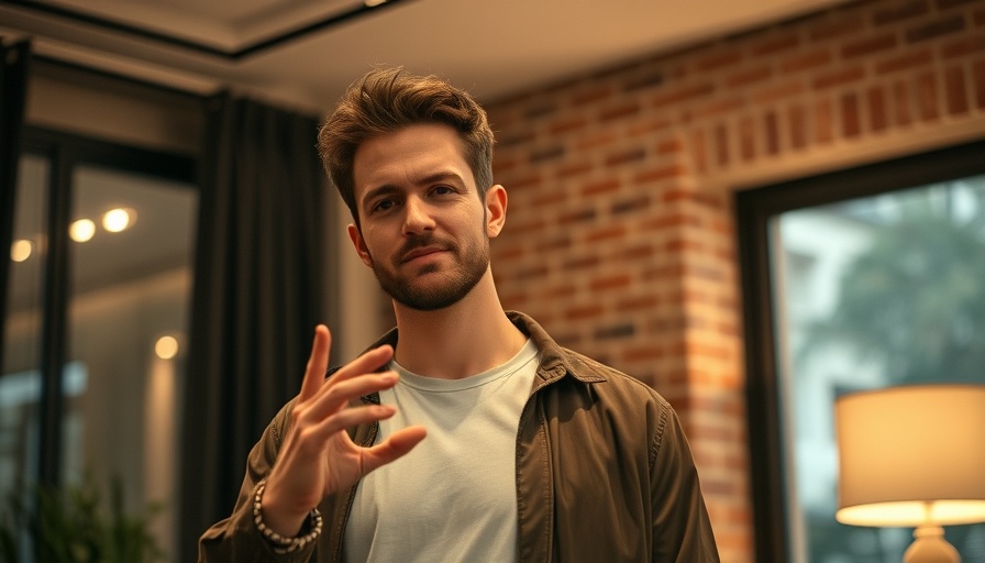 Man gesturing with 'final warning' text in modern setting.
