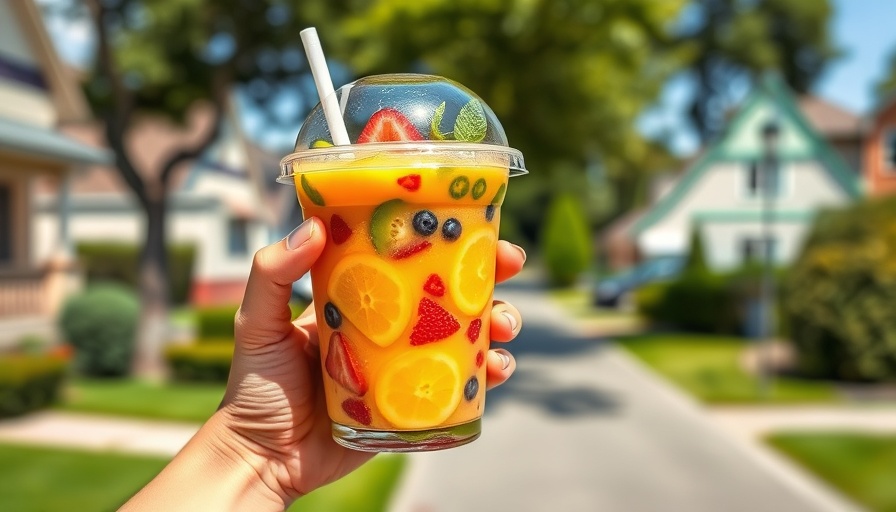Colorful fruit smoothie cup, emphasizing 'Health is wealth.'