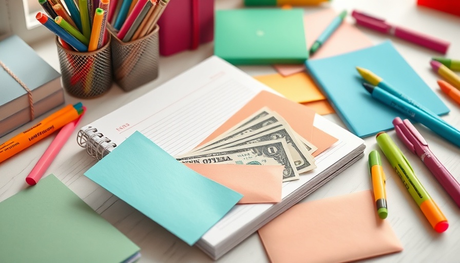 Colorful cash stuffing budgeting setup with planner and envelopes