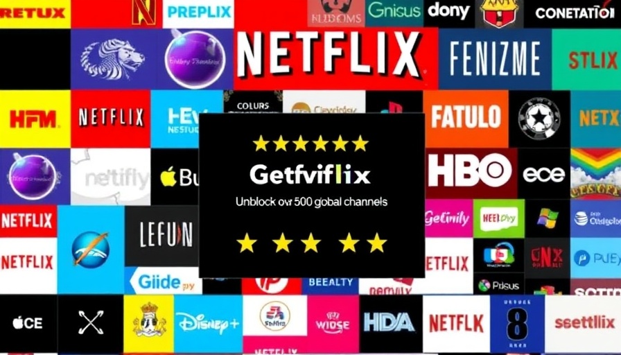 Netflix subscription tool ad with streaming logos and ratings.