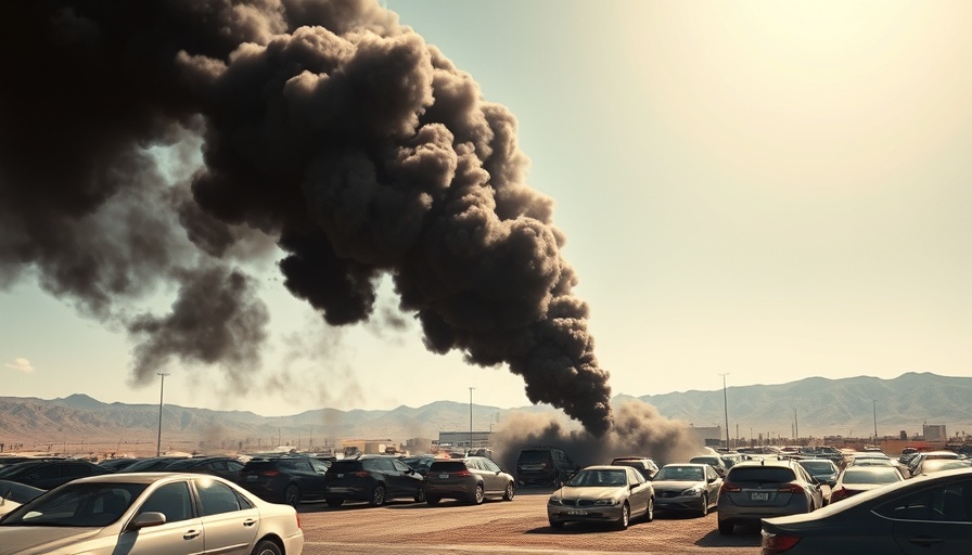 Black smoke from Houthi drone attack at Ramon Airport, desert landscape.