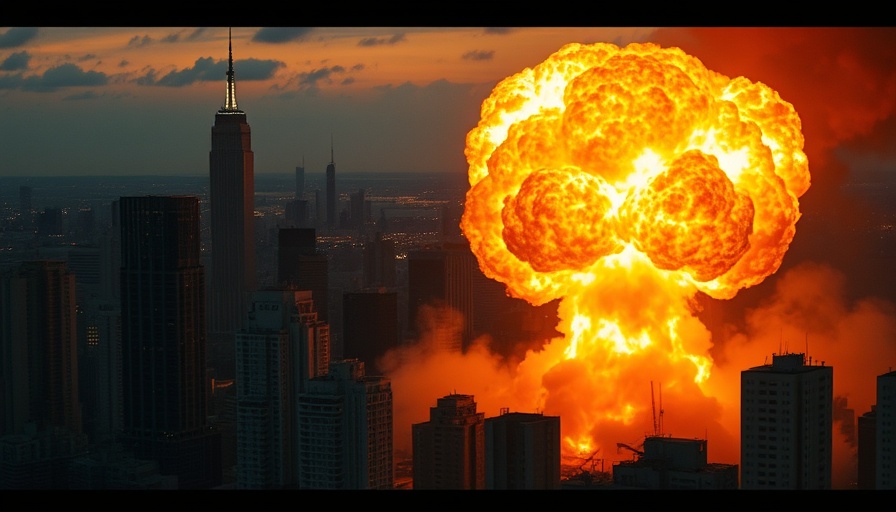 Explosion in city illustrating chaos amid Trump's new sanctions on Russia.