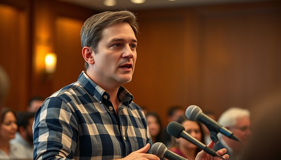Speaker discussing Luther and Calvin's mistakes at an indoor event.