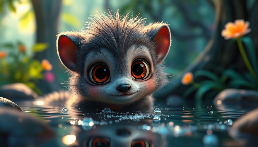 Enchanting cartoon creature in a vibrant forest, created with OpenAI's AI models.