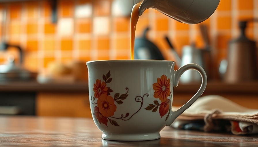 Ceramic mug with Pumpkin Spice Creamer Recipe being poured.