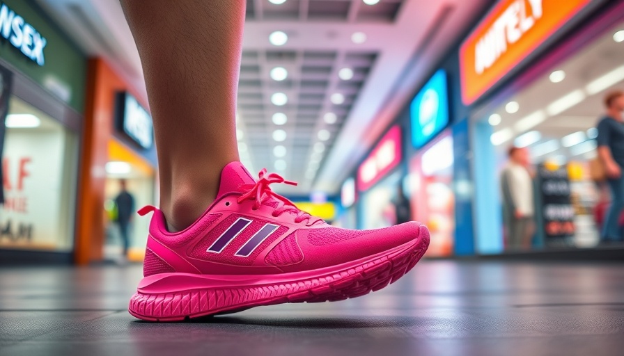 Pink ALO running sneaker in neon store setting for review.