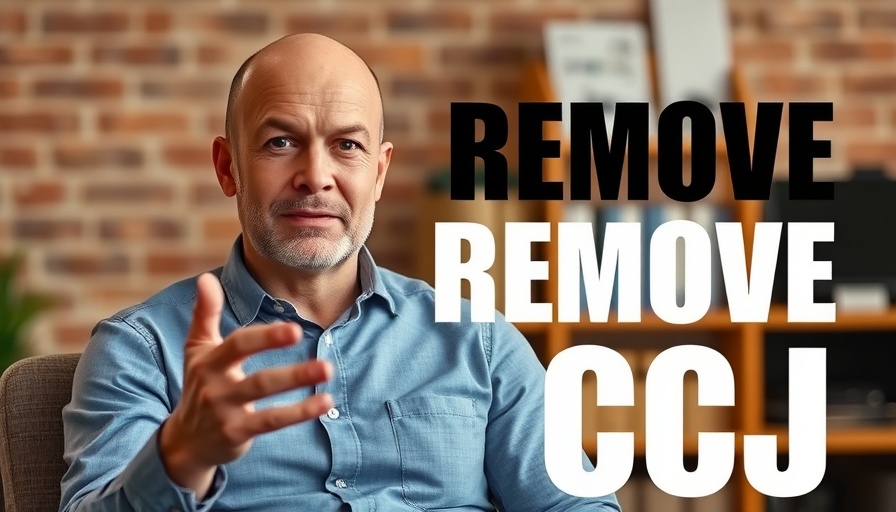 Confident man explaining how to wipe CCJs clean, brick wall background.
