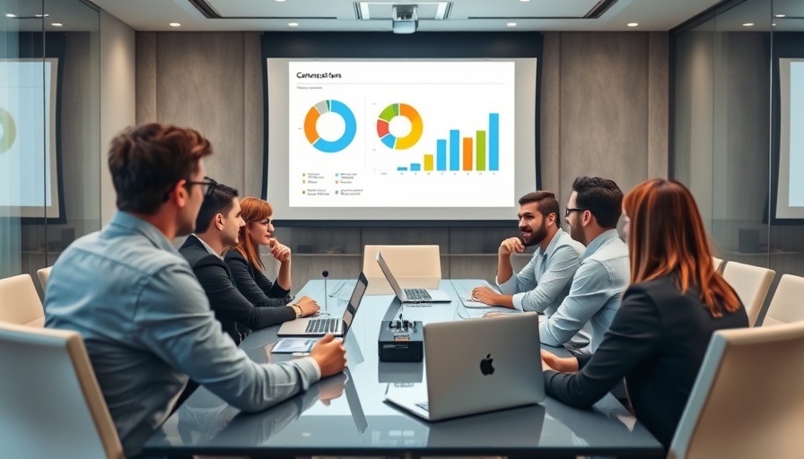 AI Scheduling Optimization for Service Businesses: team discussing graphs in a meeting room.