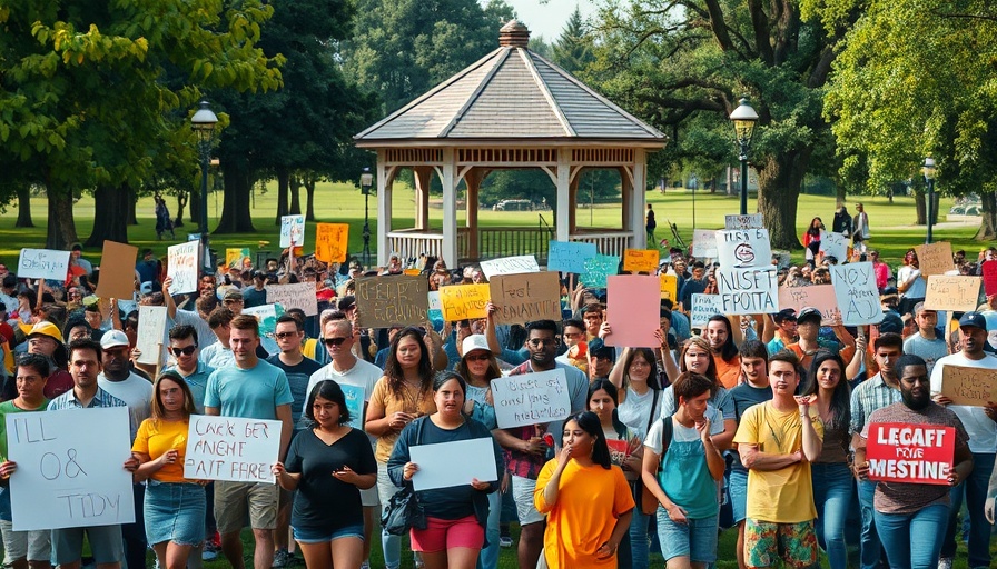Community gathering in park showing support during economic hardship.