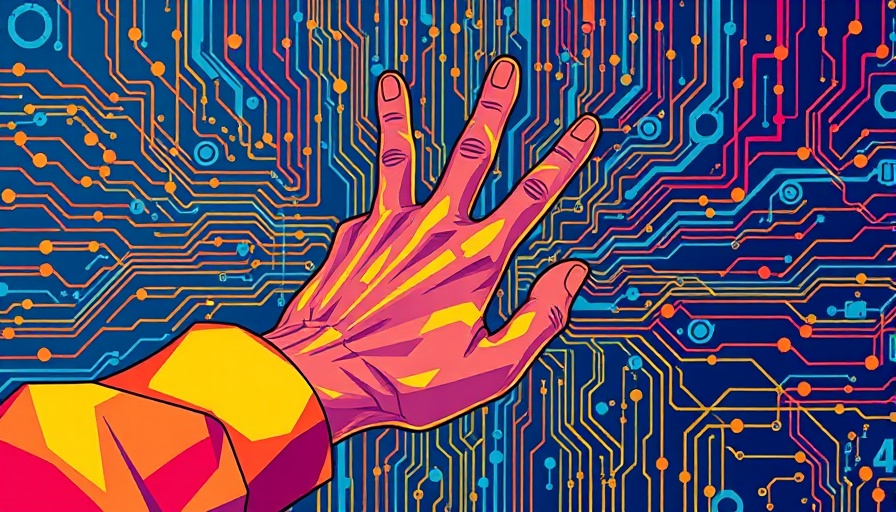 Abstract illustration of hand with circuitry, representing computing innovators in AI.
