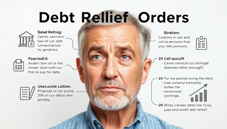 Debt Relief Orders Explained with thoughtful man and currency icon.