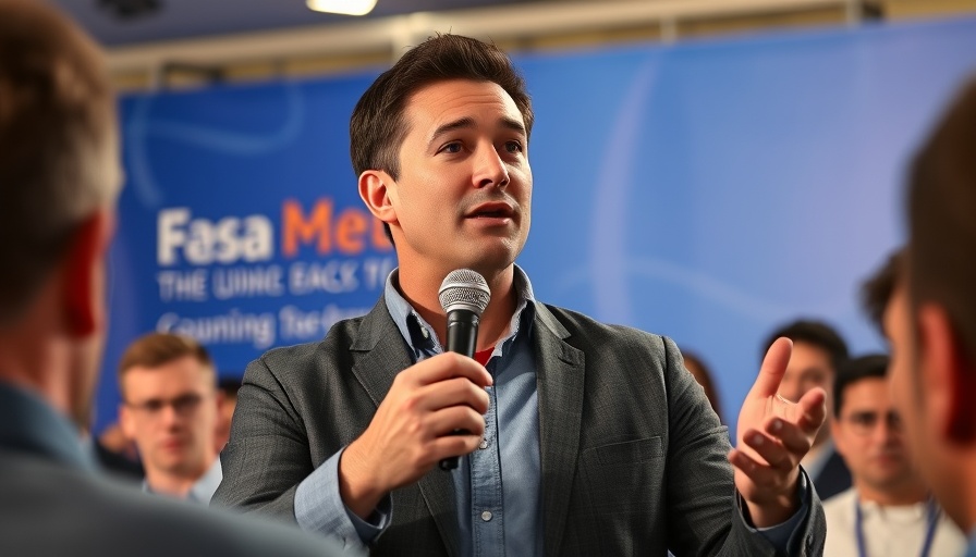 Man speaking at an event, sharing clear biblical thinking on evangelism.