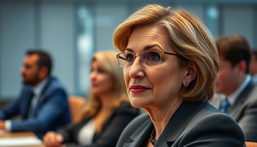 Focused mature woman at a formal meeting on CDC vaccine chaos.
