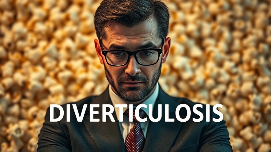 Pensive man in suit considers dietary recommendations diverticulosis, surrounded by popcorn.