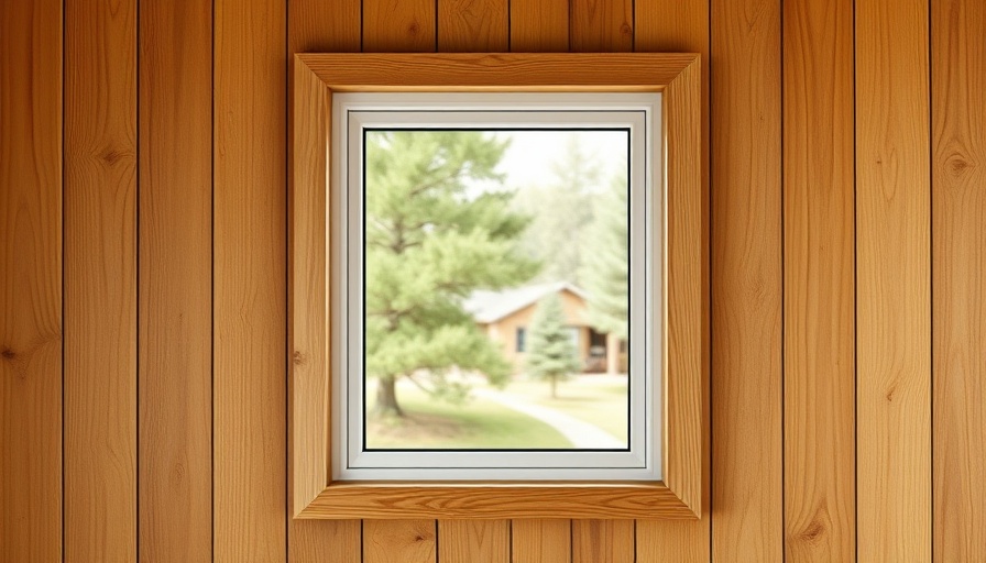 Modern storm window on rustic pine wall in Michigan home.