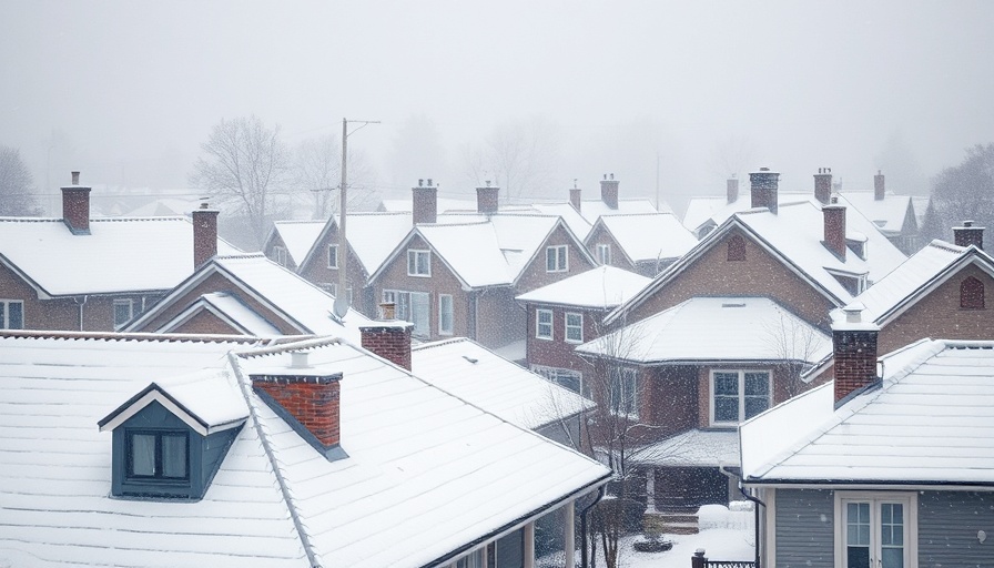 Snow-covered rooftops in winter scene, highlighting insulating film for windows.