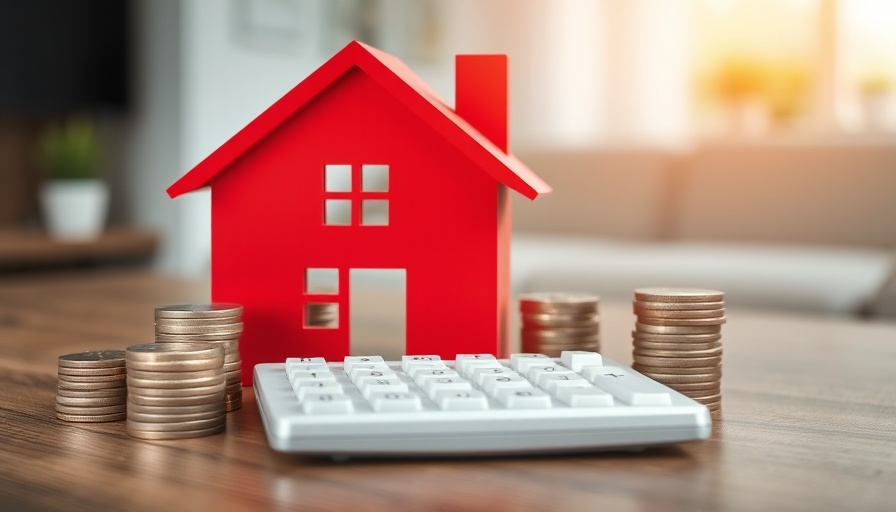 Home improvement financing options with red house cutout, coins, and calculator.
