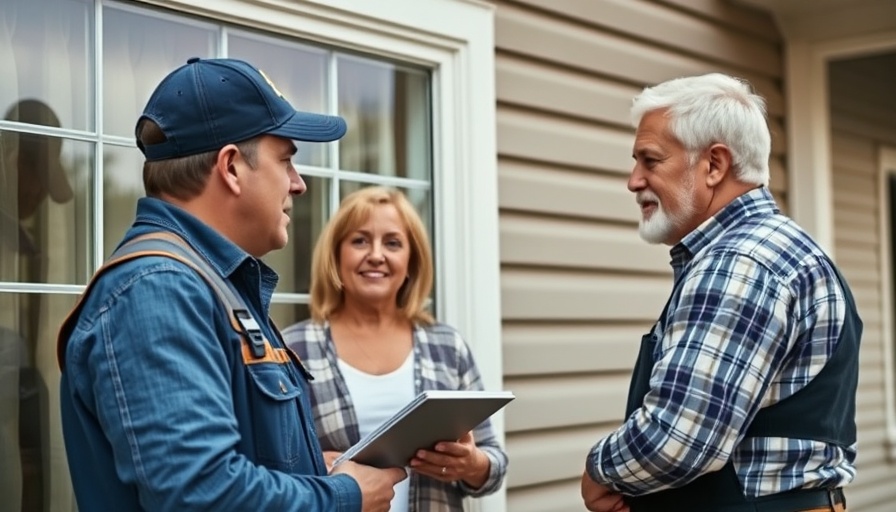 Friendly contractor discussing window replacement with homeowners.
