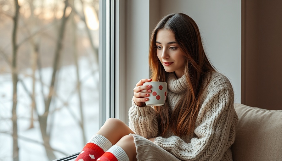 Woman enjoying quiet time with a hot drink by the window, reflecting on home comfort.