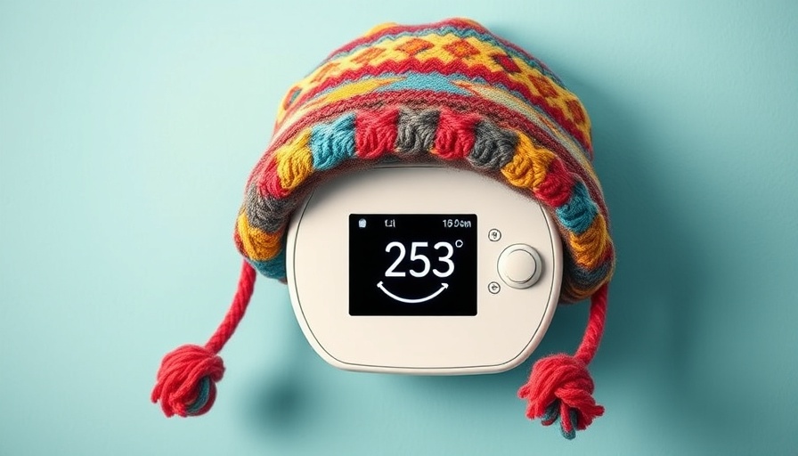 Modern digital thermostat with smiley face and wool hat, heating system upgrade 2025.