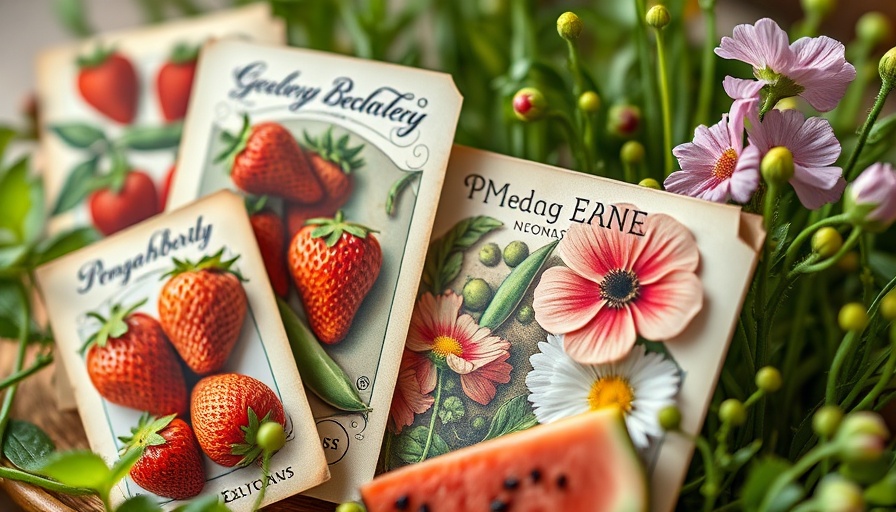 Vintage seed packets with Days to Maturity theme on green sprouts.