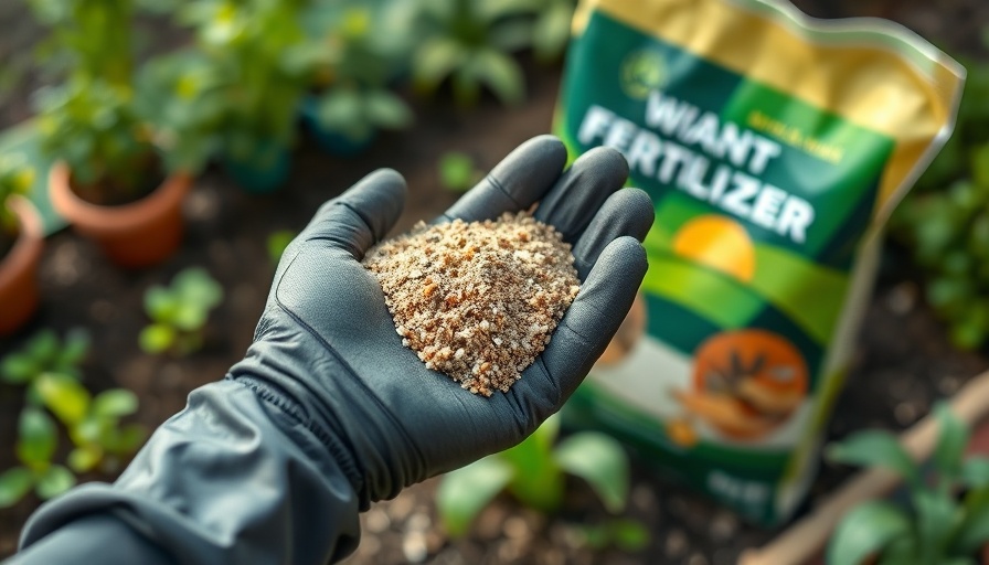 Choosing the Right Fertilizer: Gloved hand with granular fertilizer in garden