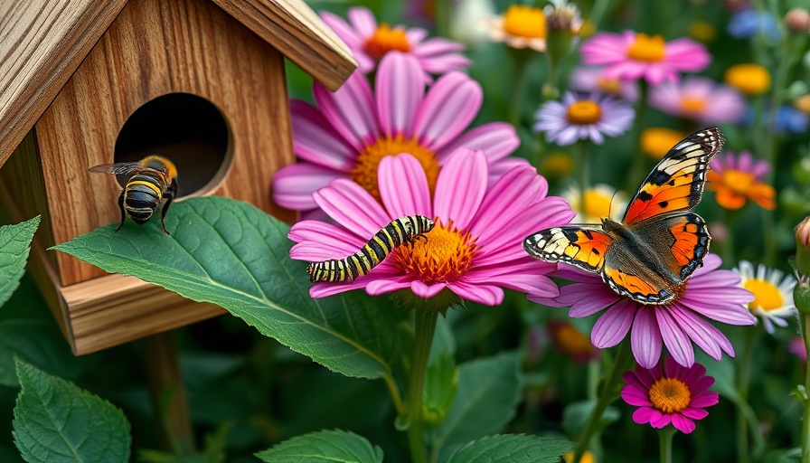 Bee, caterpillar, butterfly, and wildflower garden illustrating gardening trends.