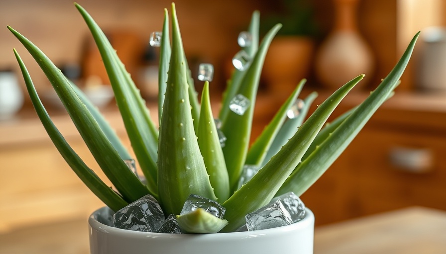 Aloe plant being watered with ice cubes for plant care.