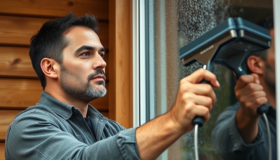 Man cleaning window with squeegee for crystal clean windows.
