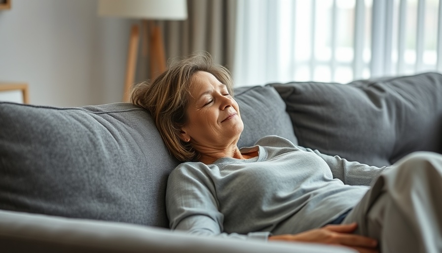 Woman experiencing low iron brain fog and perimenopause symptoms resting on couch.