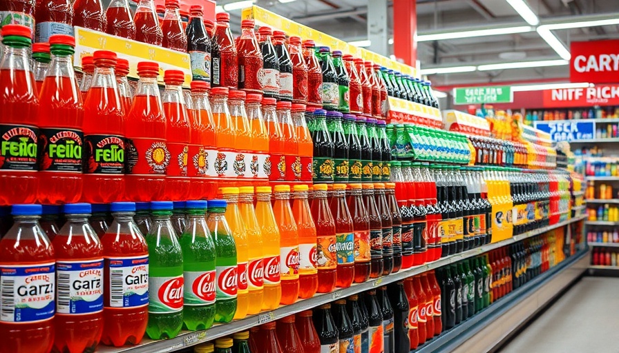 Grocery store soda shelf displaying various brands; Nebraska bans soda SNAP benefits.