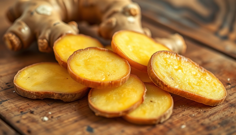 Close-up of raw ginger slices showcasing texture.