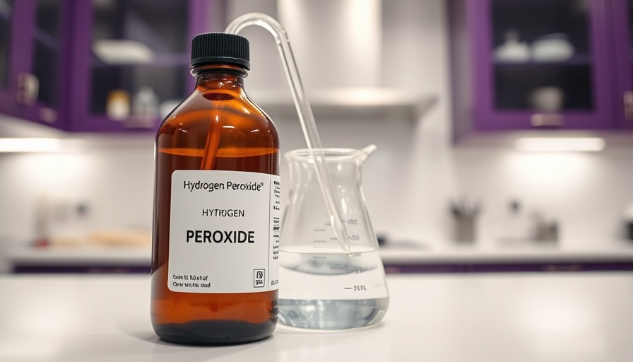Hydrogen peroxide bottle and beaker in a lab, benefits of hydrogen peroxide in households
