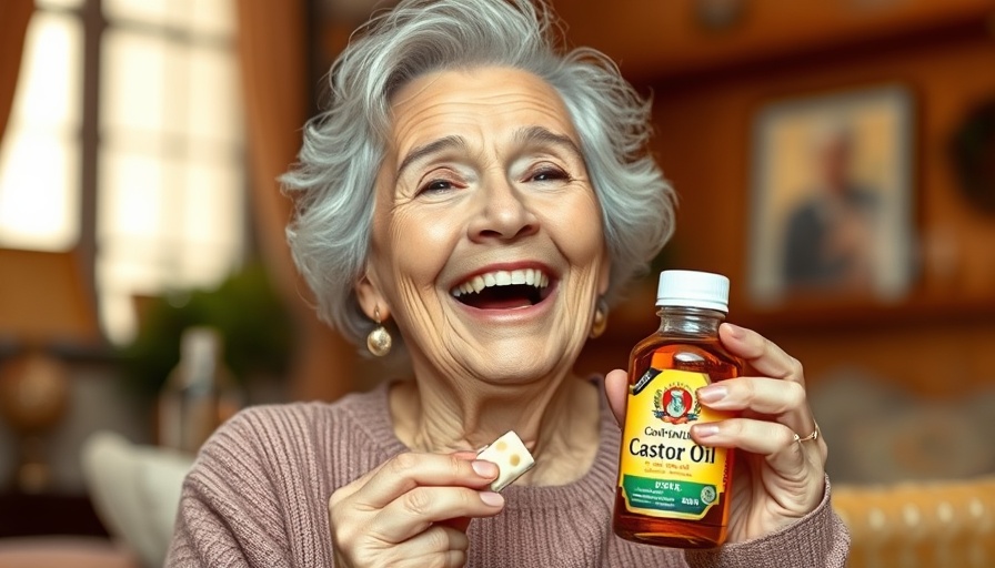 Joyful older woman with castor oil, Reverse Weakness Naturally inspiration.