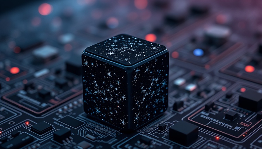 Cosmic cube on circuit board symbolizing history of quantum mechanics