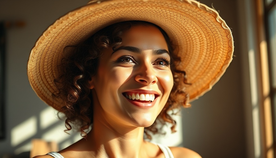 Smiling woman enjoying benefits of sunlight for health indoors.