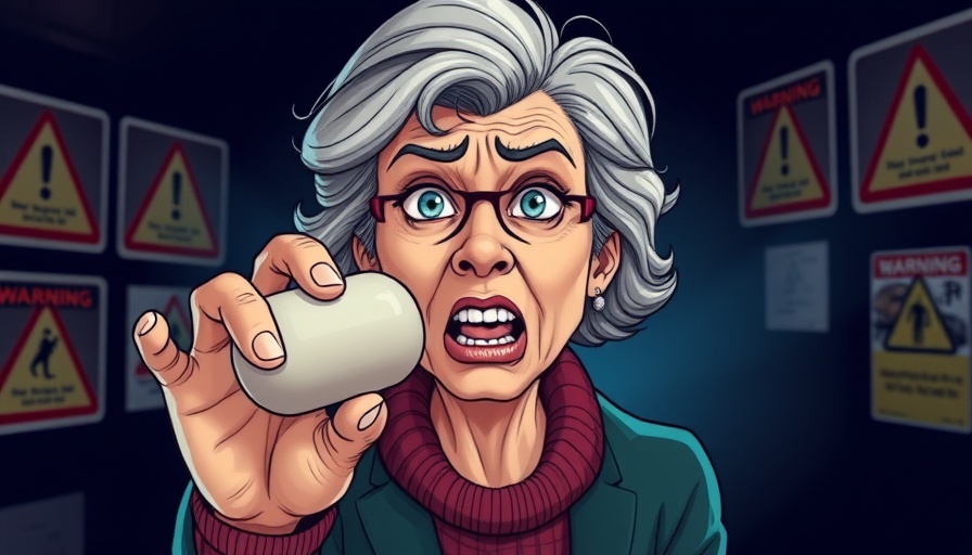 Cartoon woman with large pill, highlighting drug combos that can make arthritis worse.