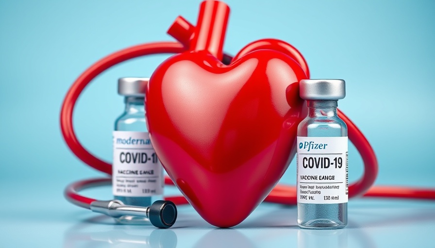 Medical imagery on heart damage from COVID vaccines with vials.