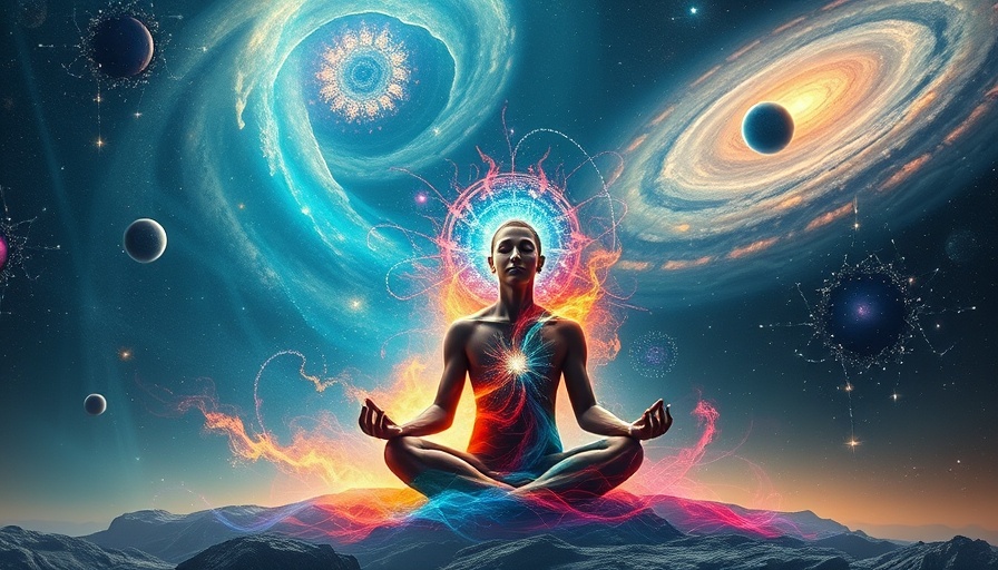 Colorful abstract meditation with cosmic energy waves.