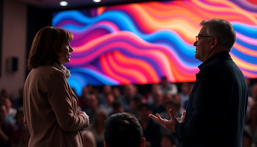 Manifesting Summit discussion with abstract wave background.