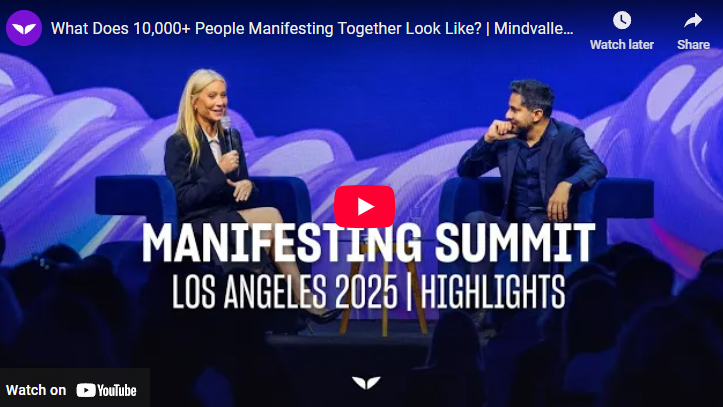 Panel discussion on manifesting with two speakers at a summit.